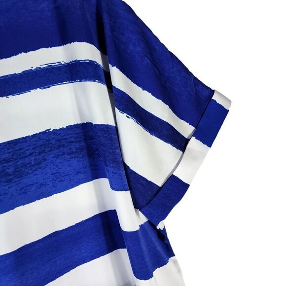Liz Claiborne Blue White Striped Short Sleeve Drawstring Top XL - Picture 10 of 10